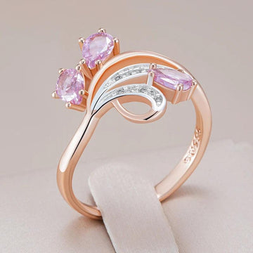 Hot Shiny Pink AAA Zircon Crystal Flower 14K Rolled Rose Gold and Silver Colour Mix Ring For Women - Daily Jewellery